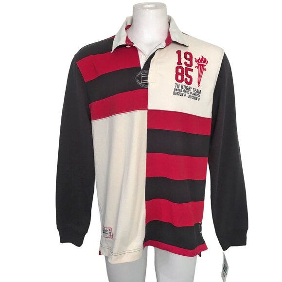 NEW Vintage Tommy Hilfiger Rugby Shirt!Red Black & CremeColorblockStripes
